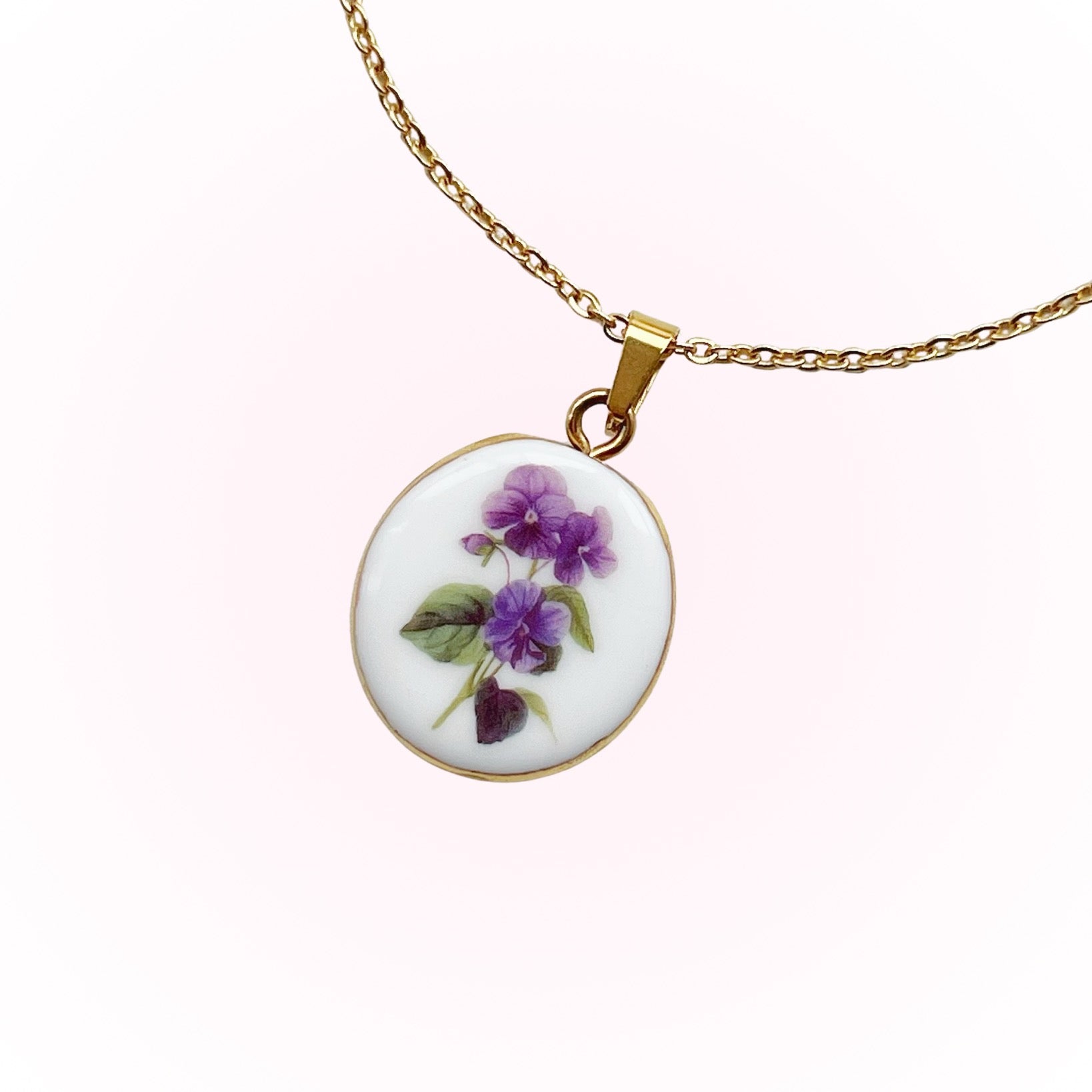 Violet Necklace February Birth Month Flower – pink strawberry milk