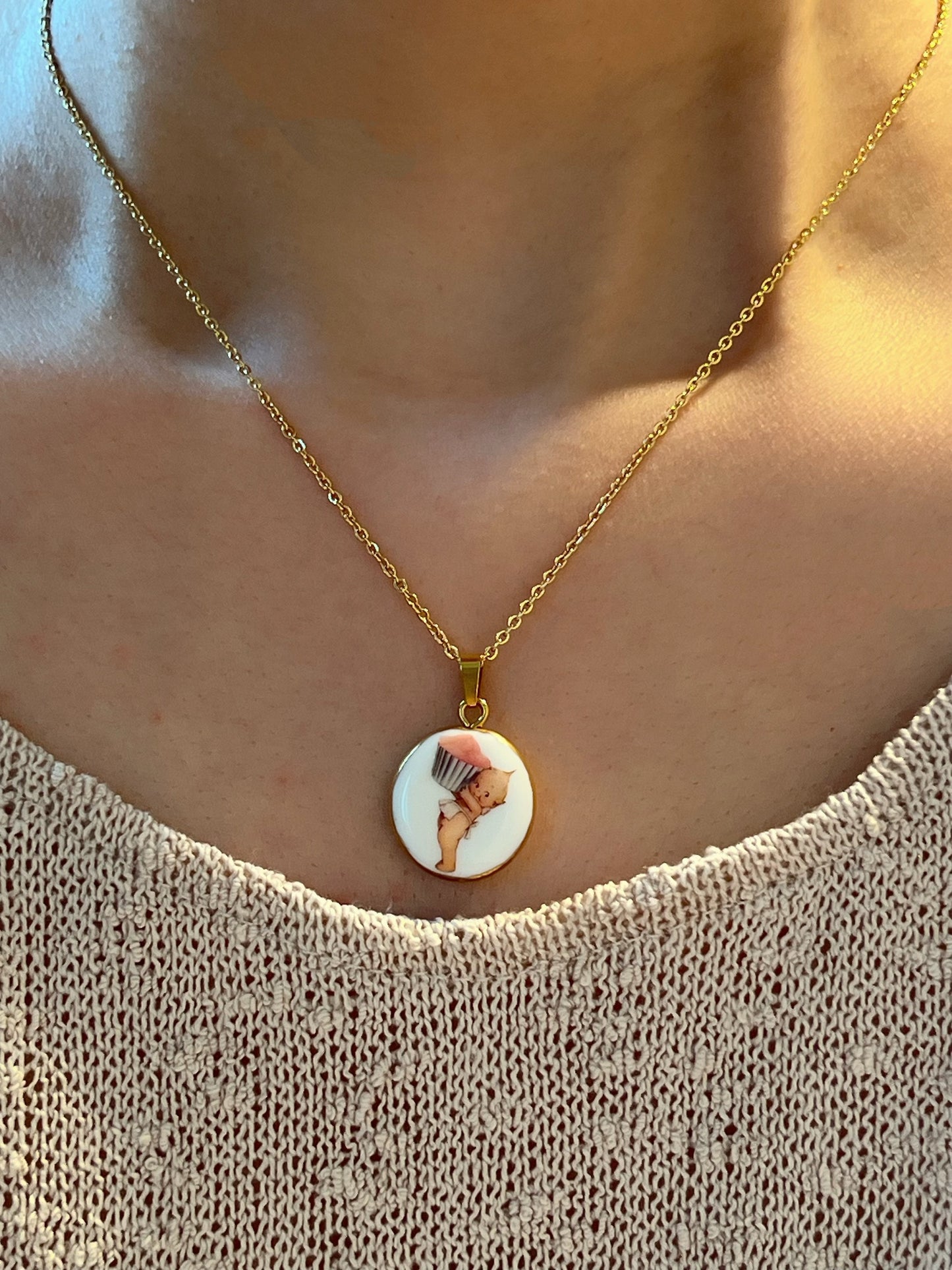 Kewpie With Cupcake Necklace