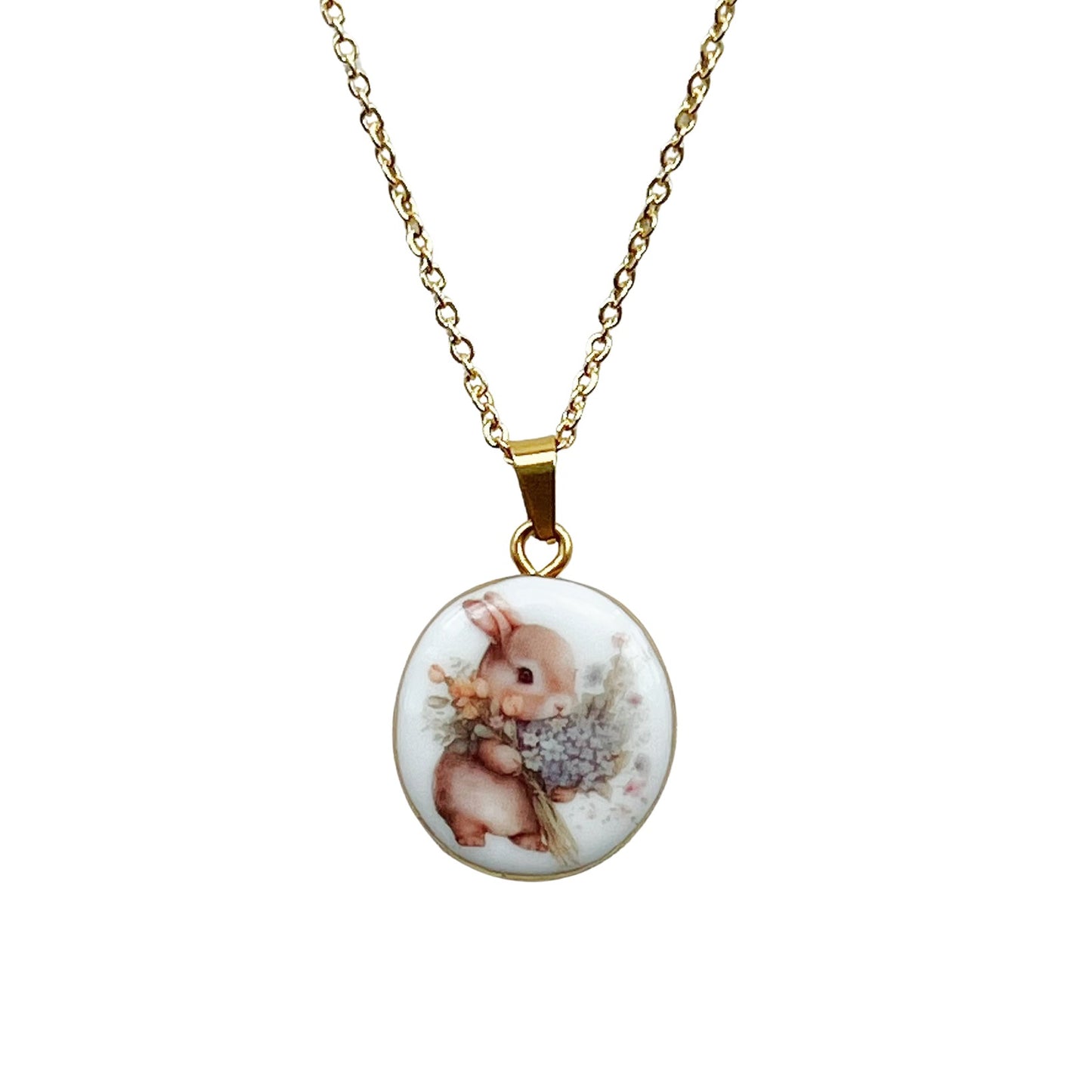 Bunny with wildflowers necklace