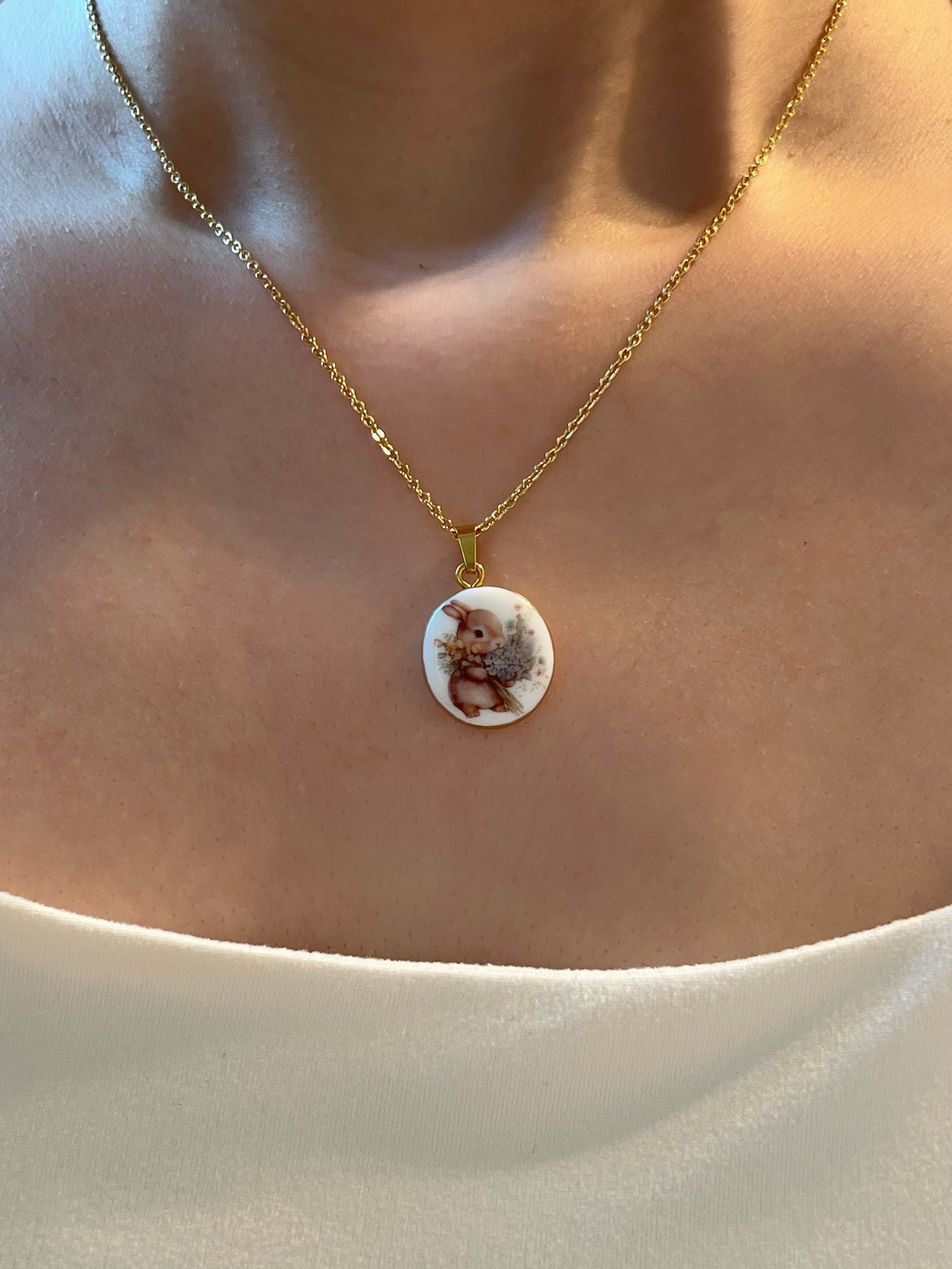 Bunny with wildflowers necklace