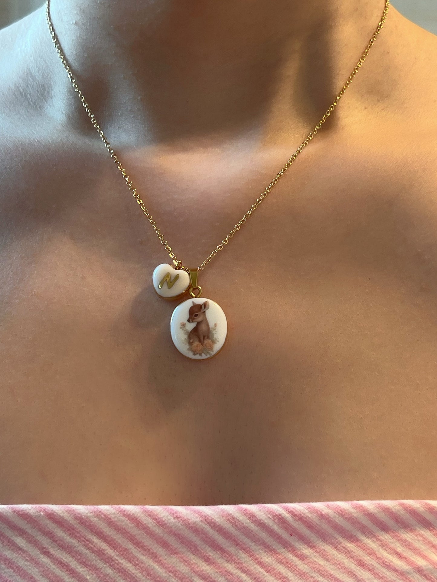 Baby deer with roses necklace