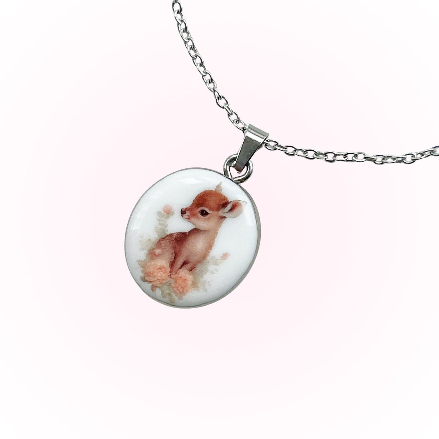 Baby deer with roses necklace