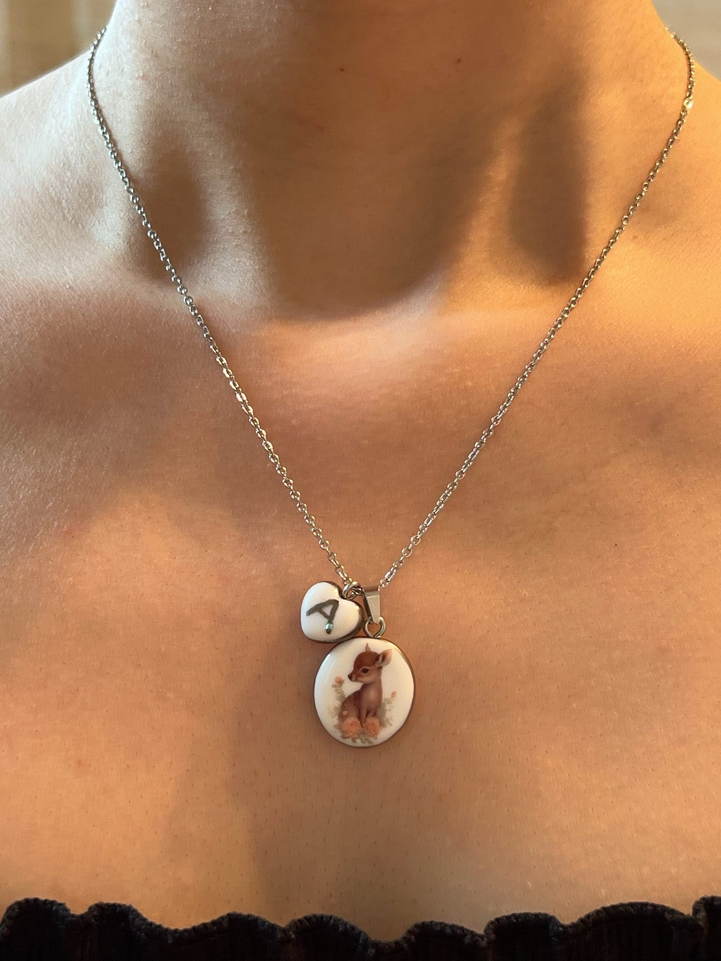 Baby deer with roses necklace