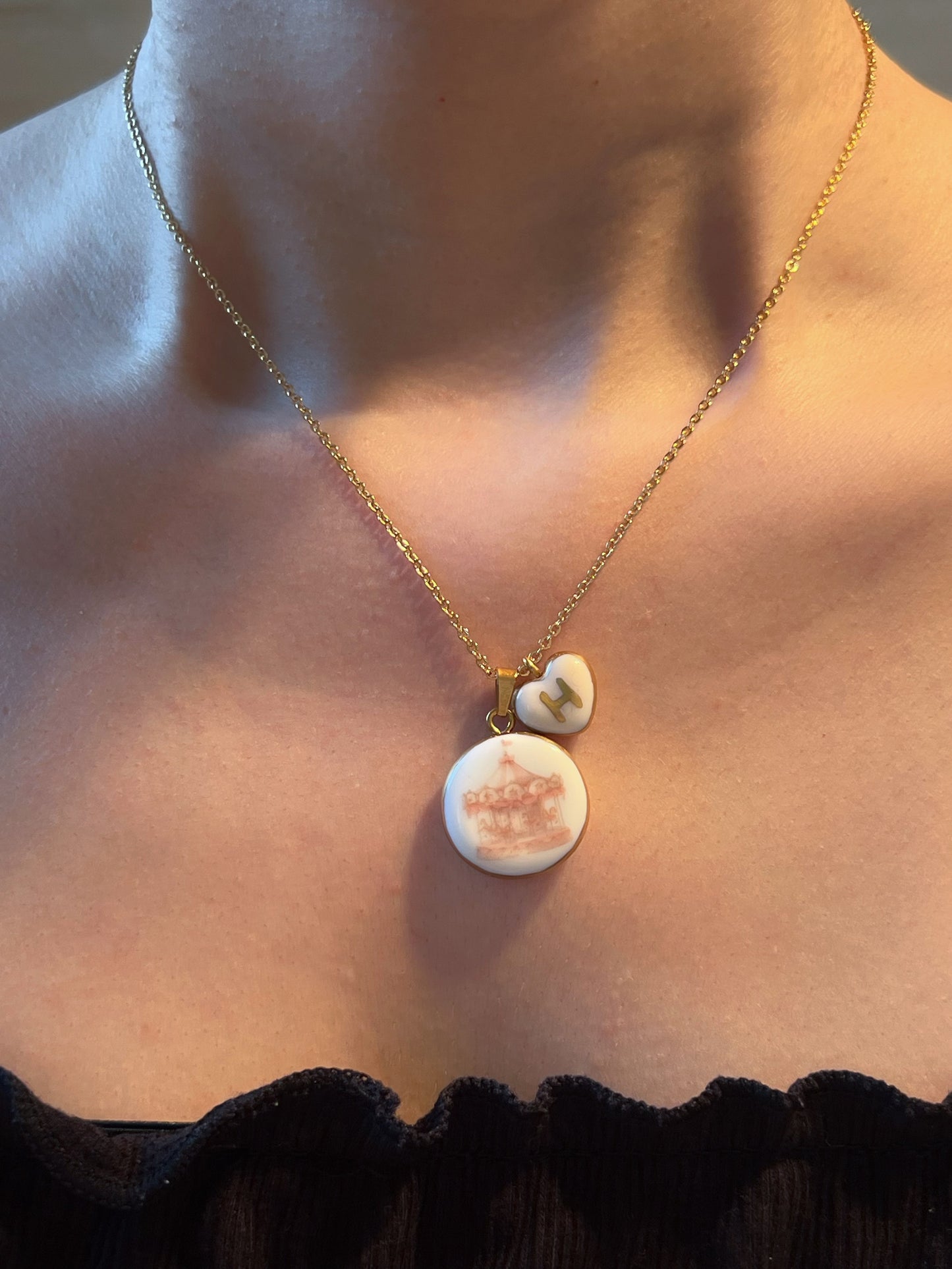 Pink carousel necklace