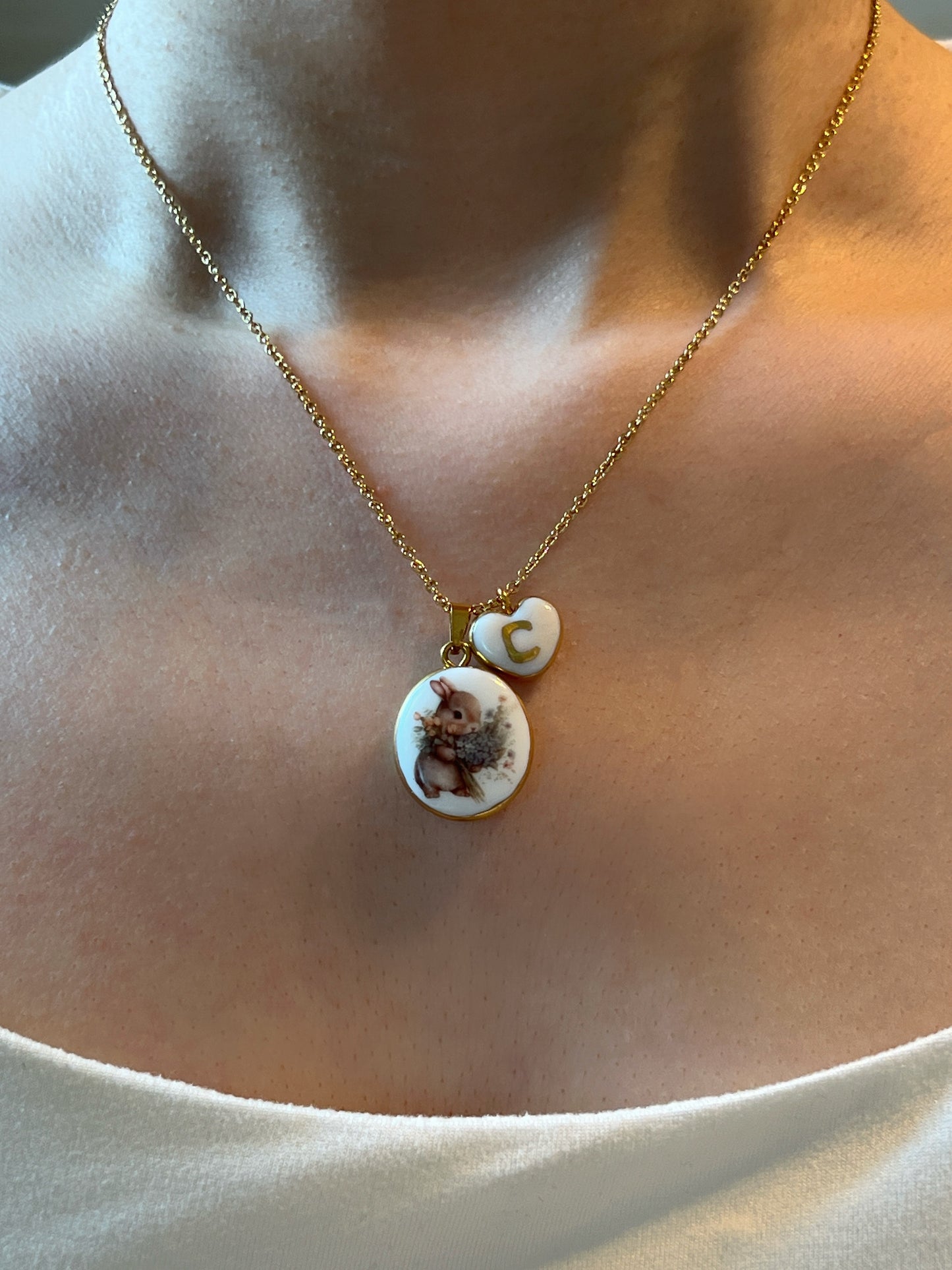 Bunny with wildflowers necklace