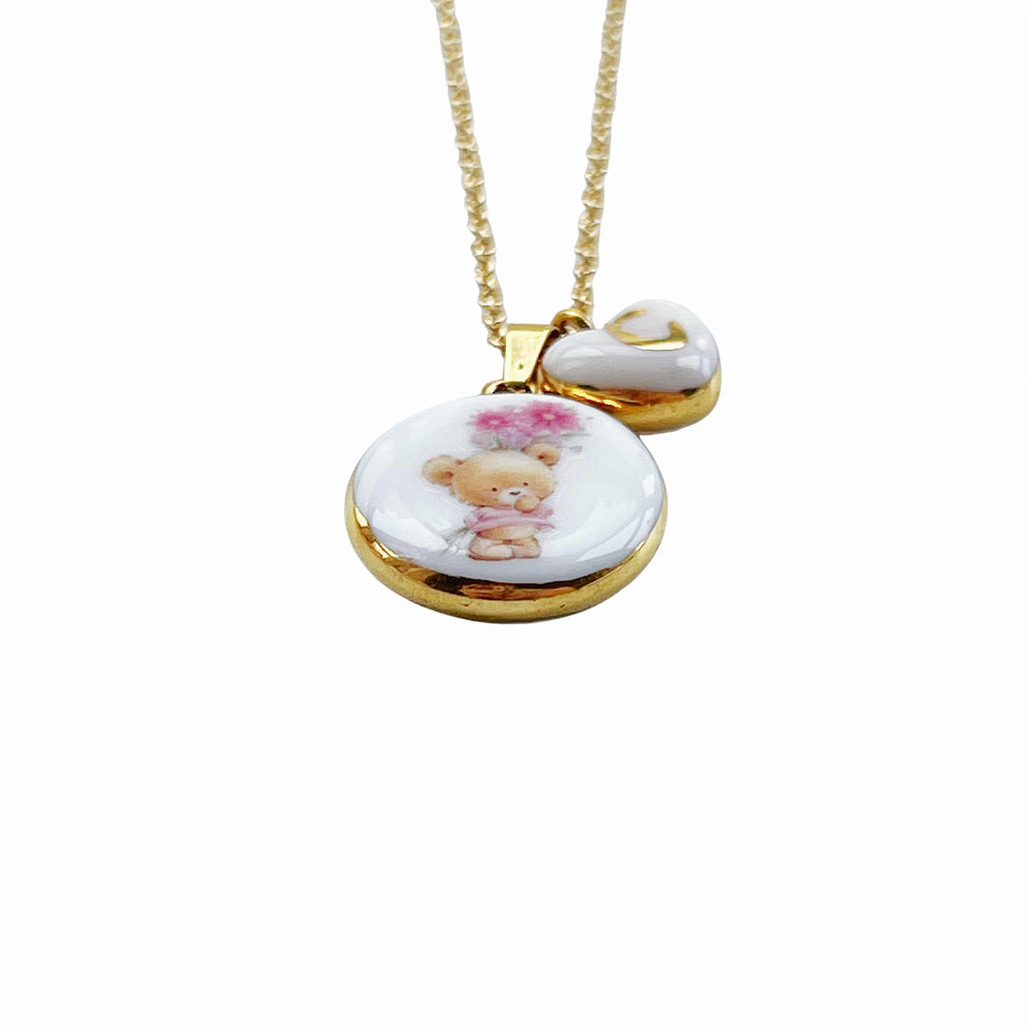 Teddy bear with flowers Necklace