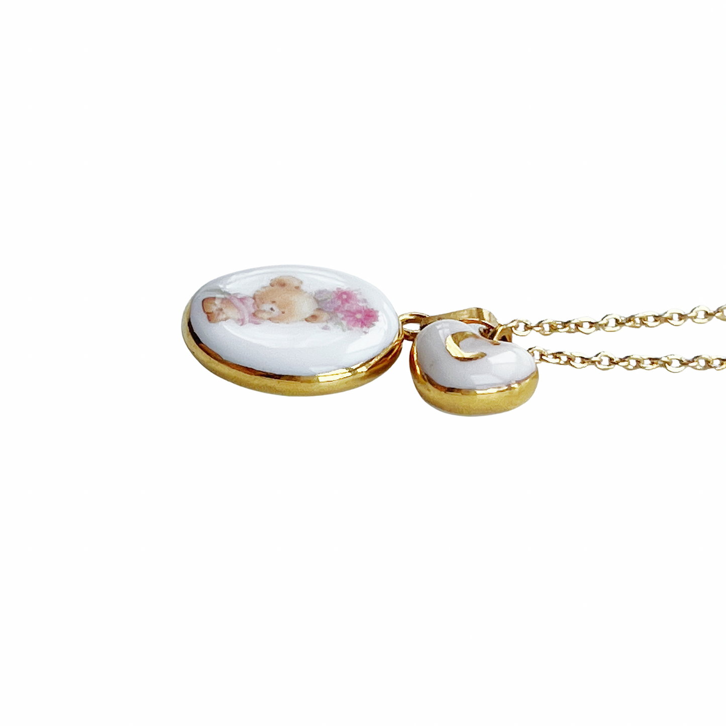 Teddy bear with flowers Necklace