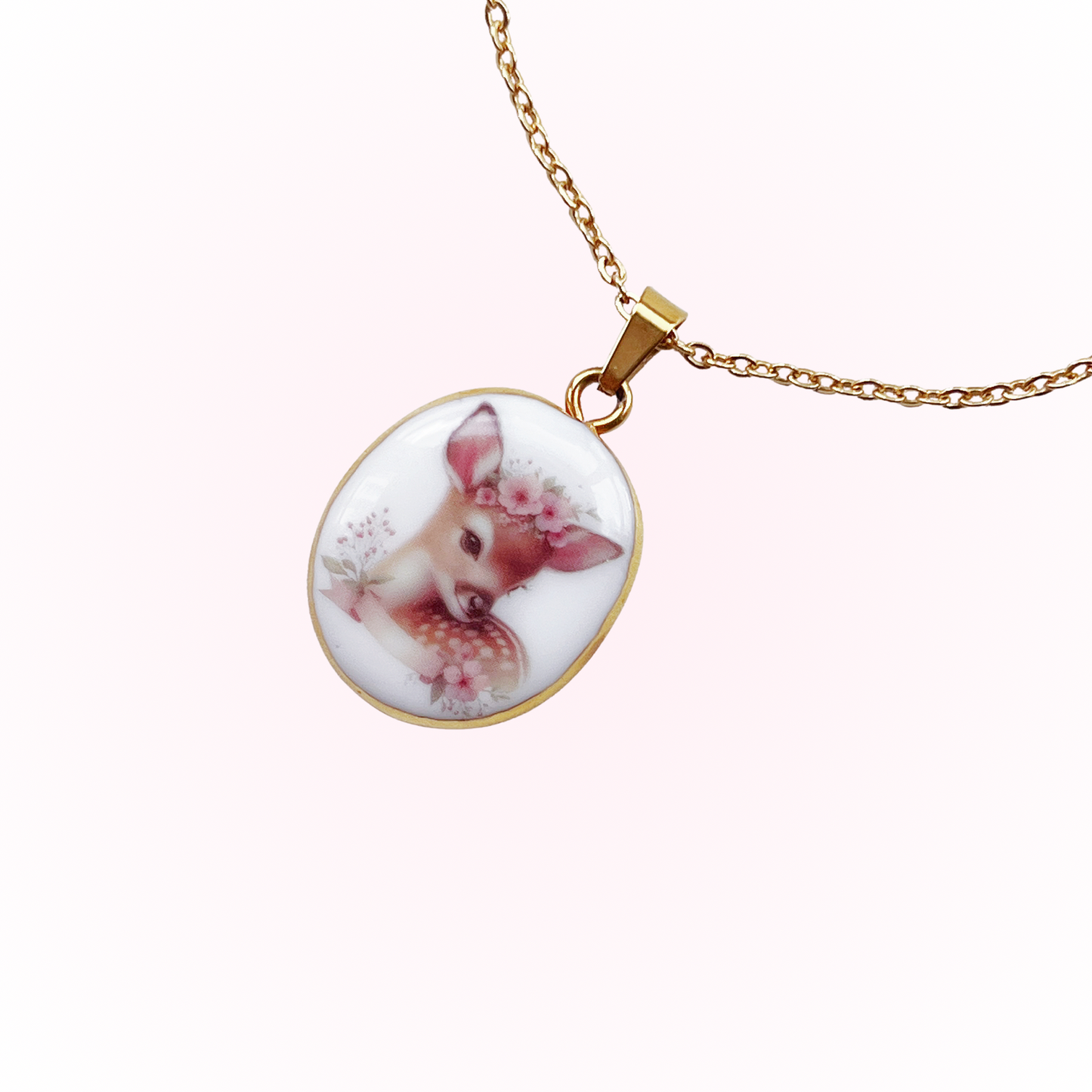Floral crown fawn necklace