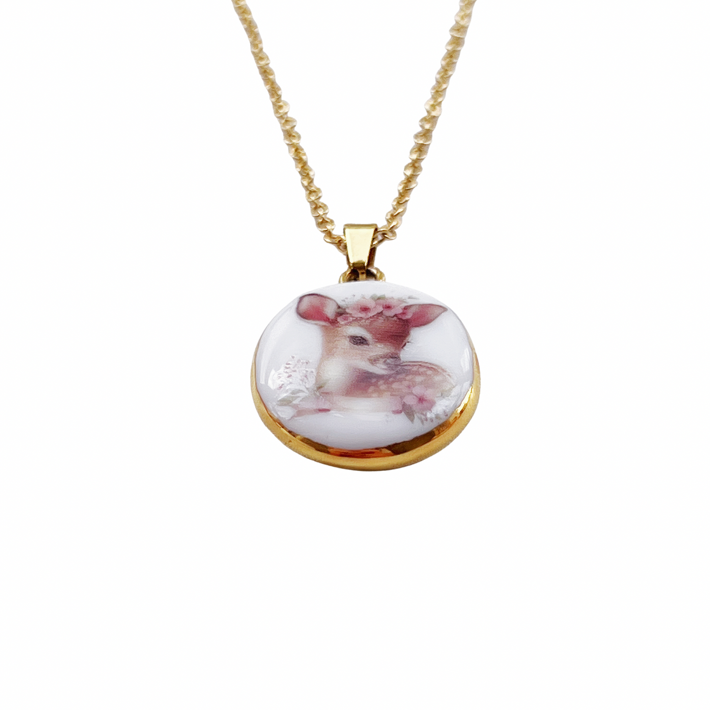 Floral crown fawn necklace