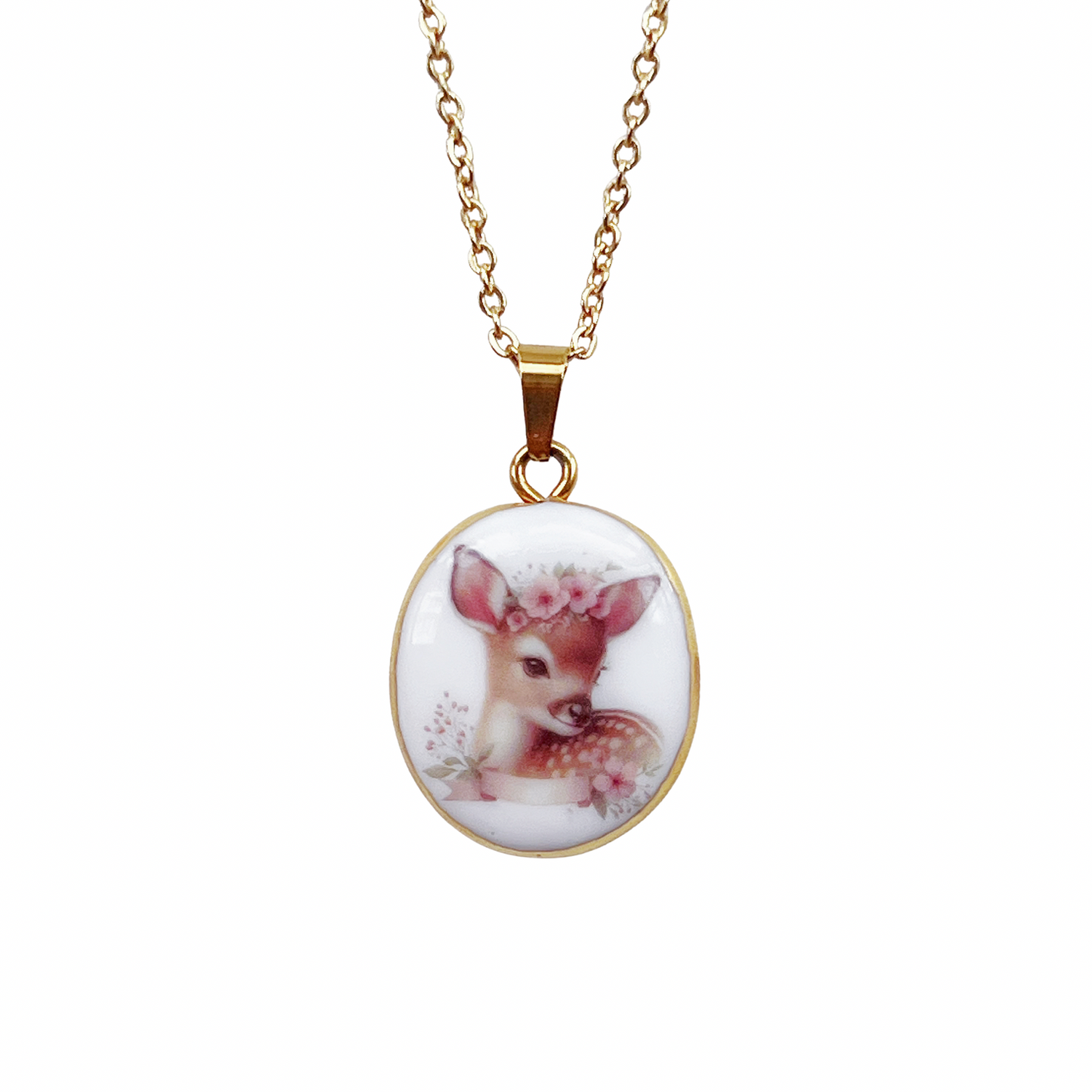 Floral crown fawn necklace