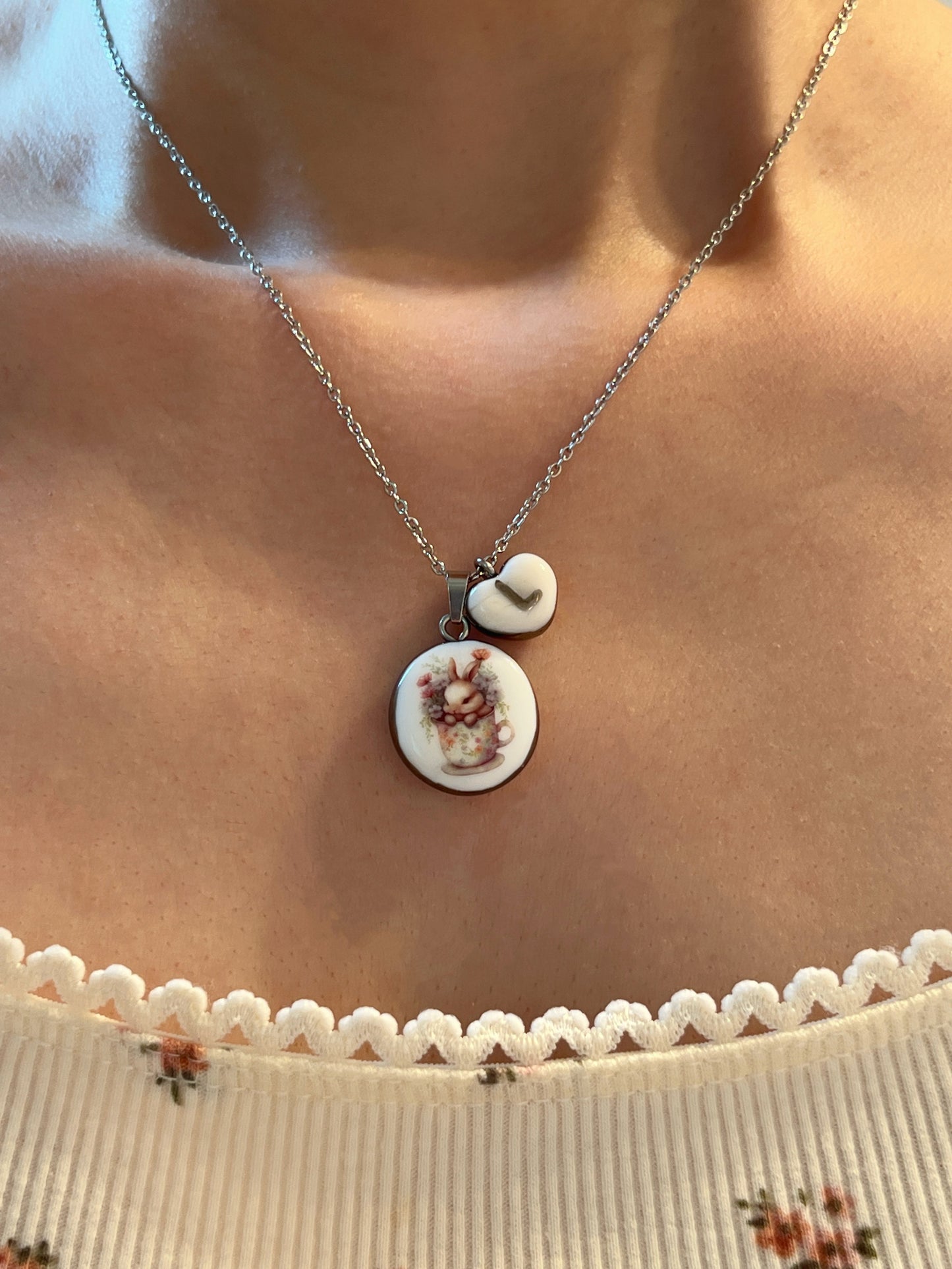 Bunny in flower cup necklace