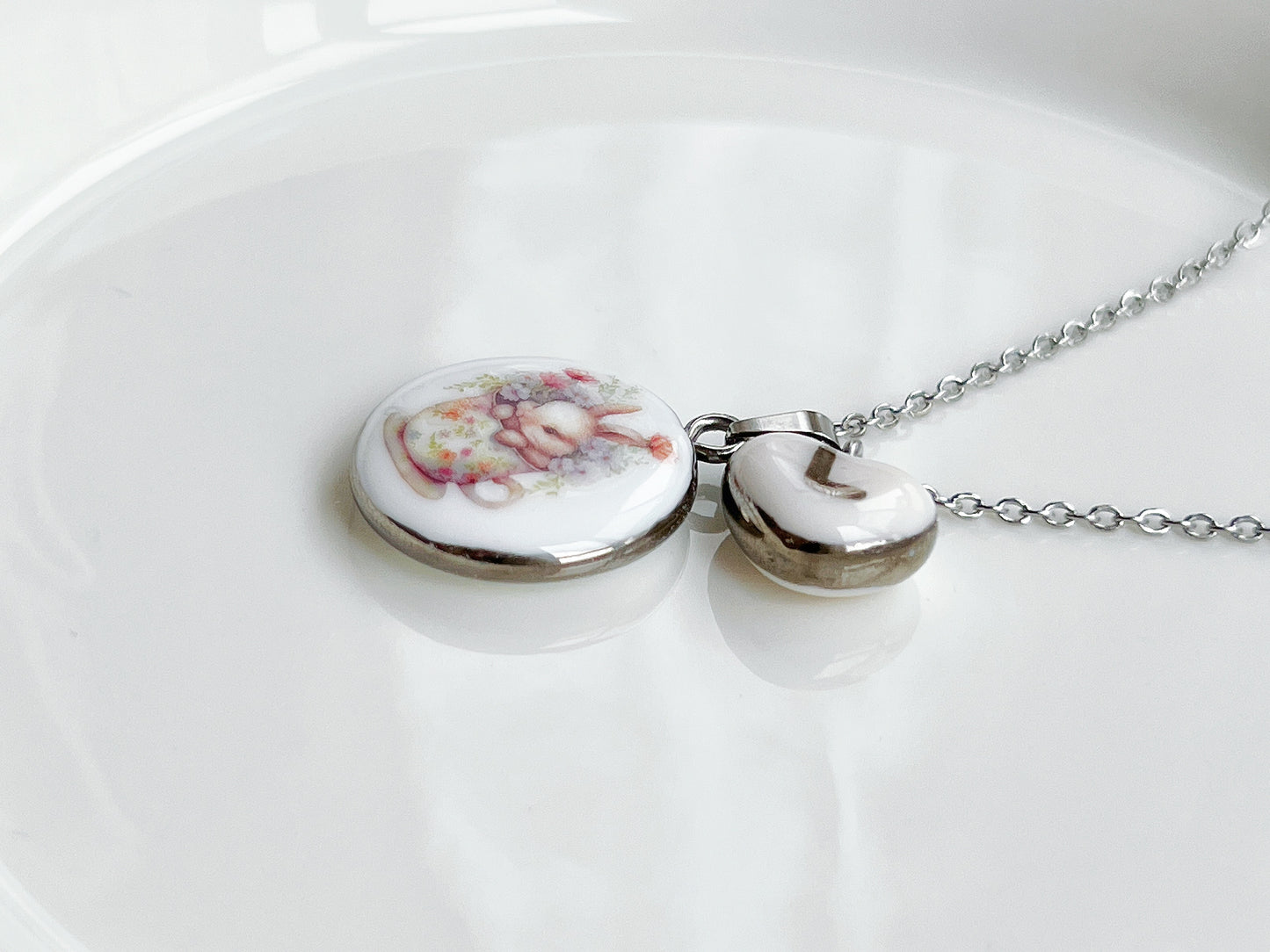 Bunny in flower cup necklace