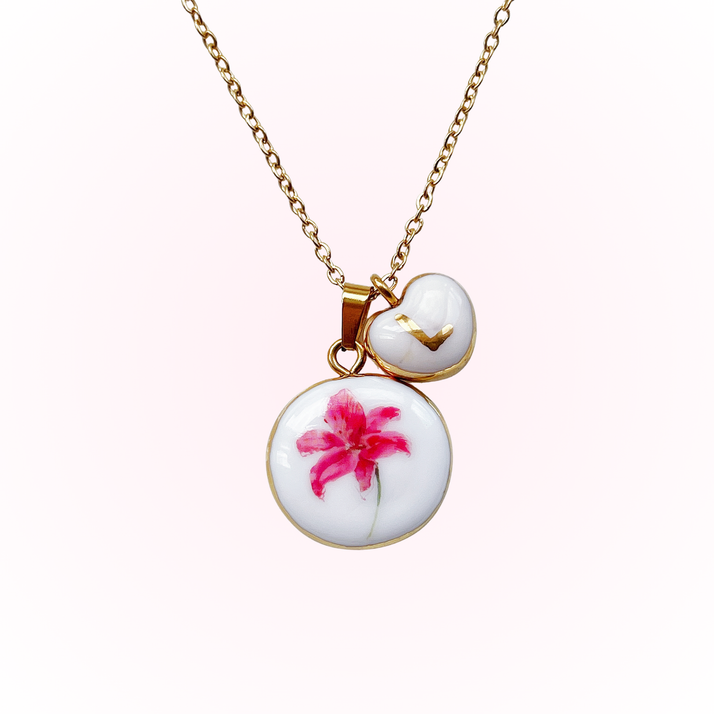 Pink lily necklace