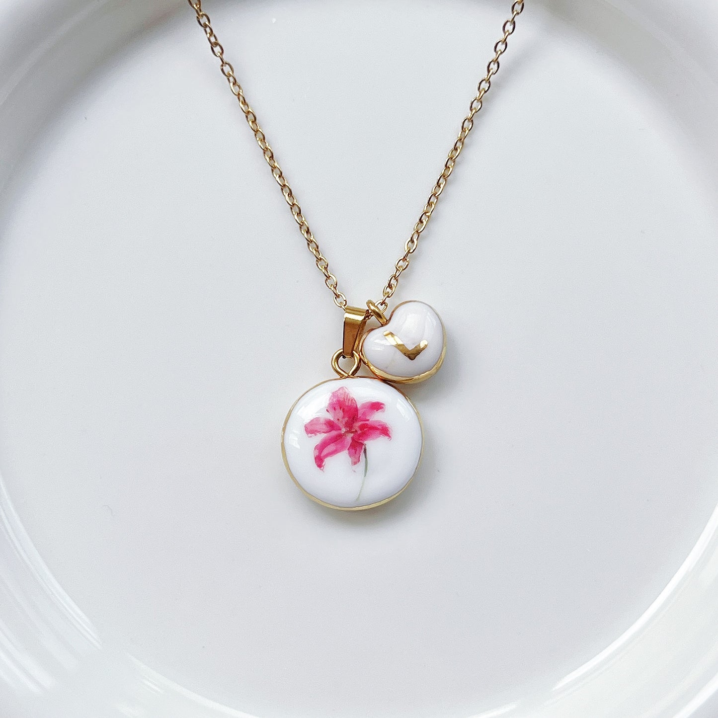Pink lily necklace