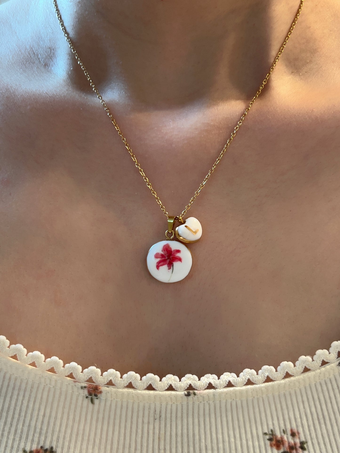 Pink lily necklace