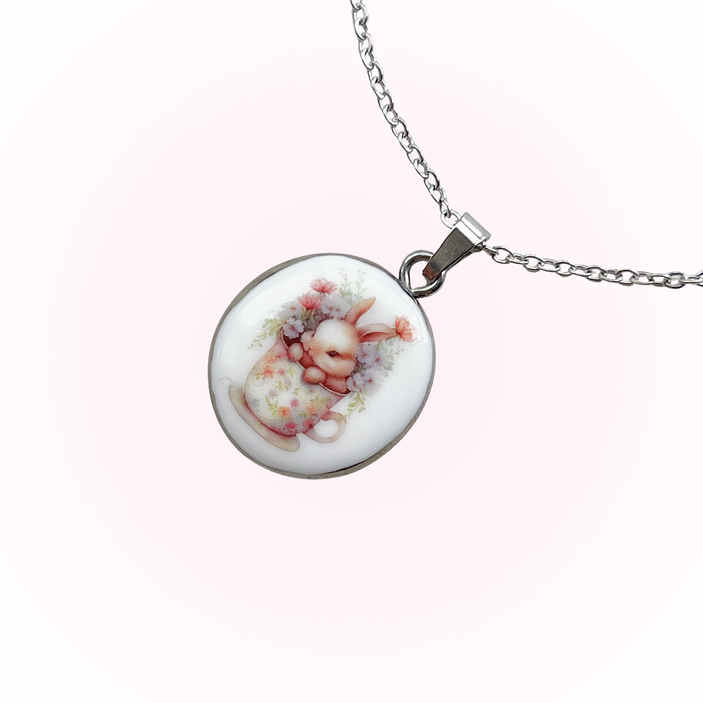 Bunny in flower cup necklace