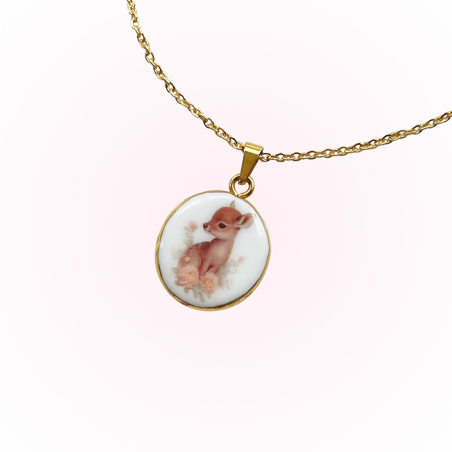 Baby deer with roses necklace