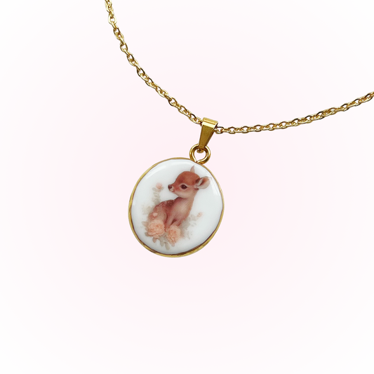 Baby deer with roses necklace