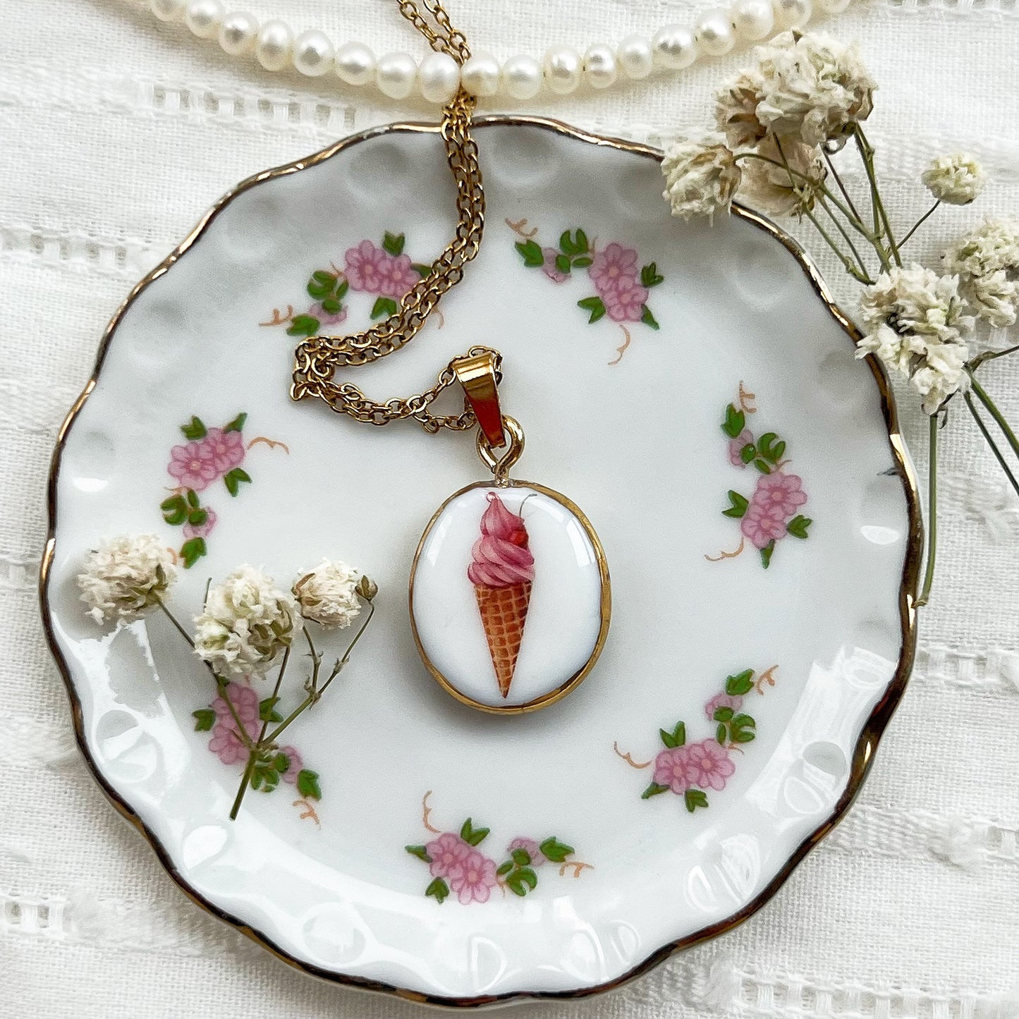 Strawberry Ice Cream Cone Necklace