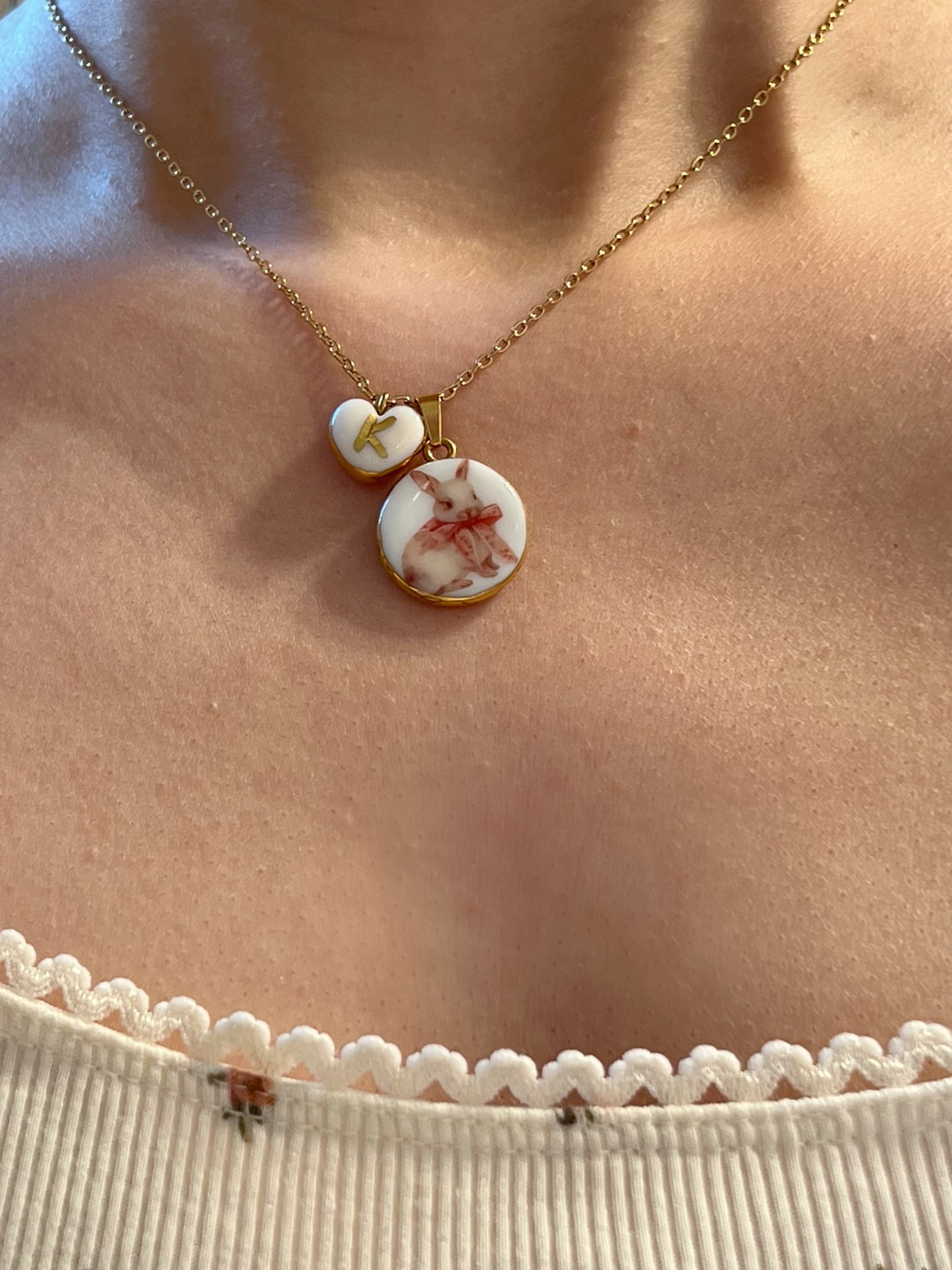 Bunny with beautiful bow necklace