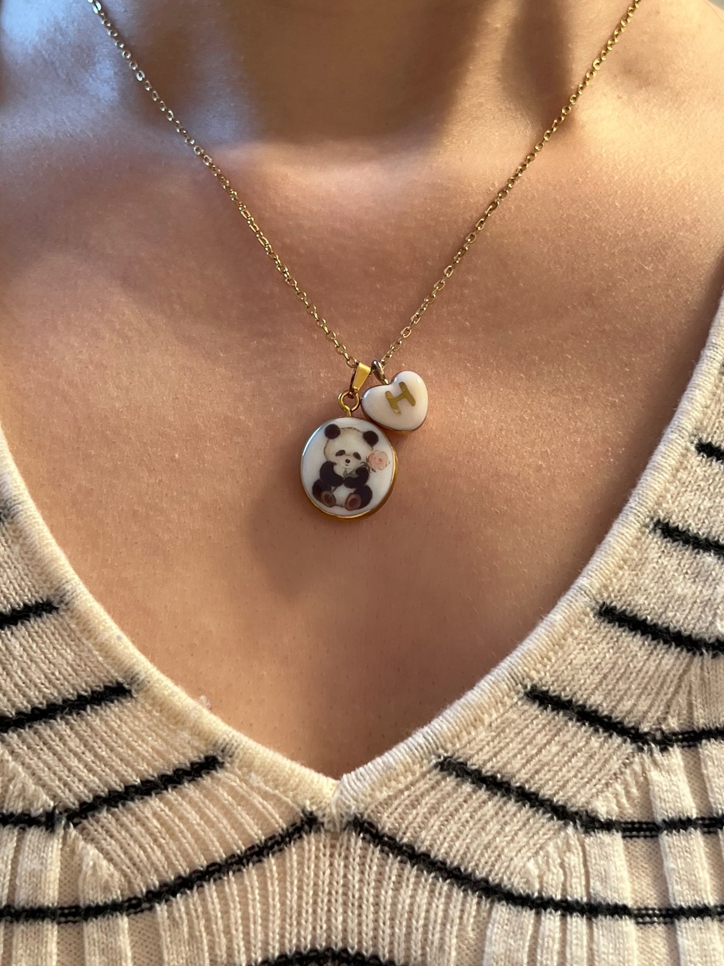 Panda with rose necklace