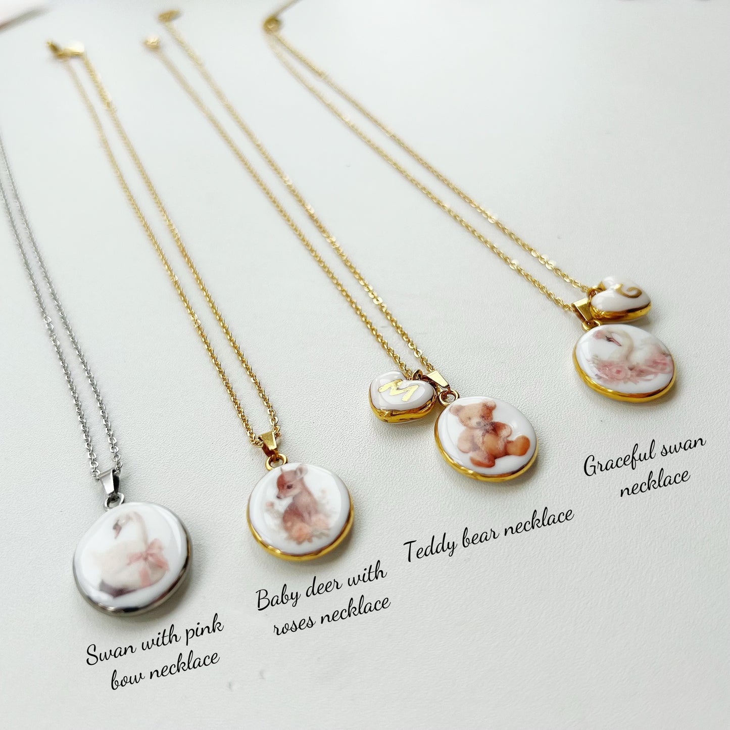 Baby deer with roses necklace