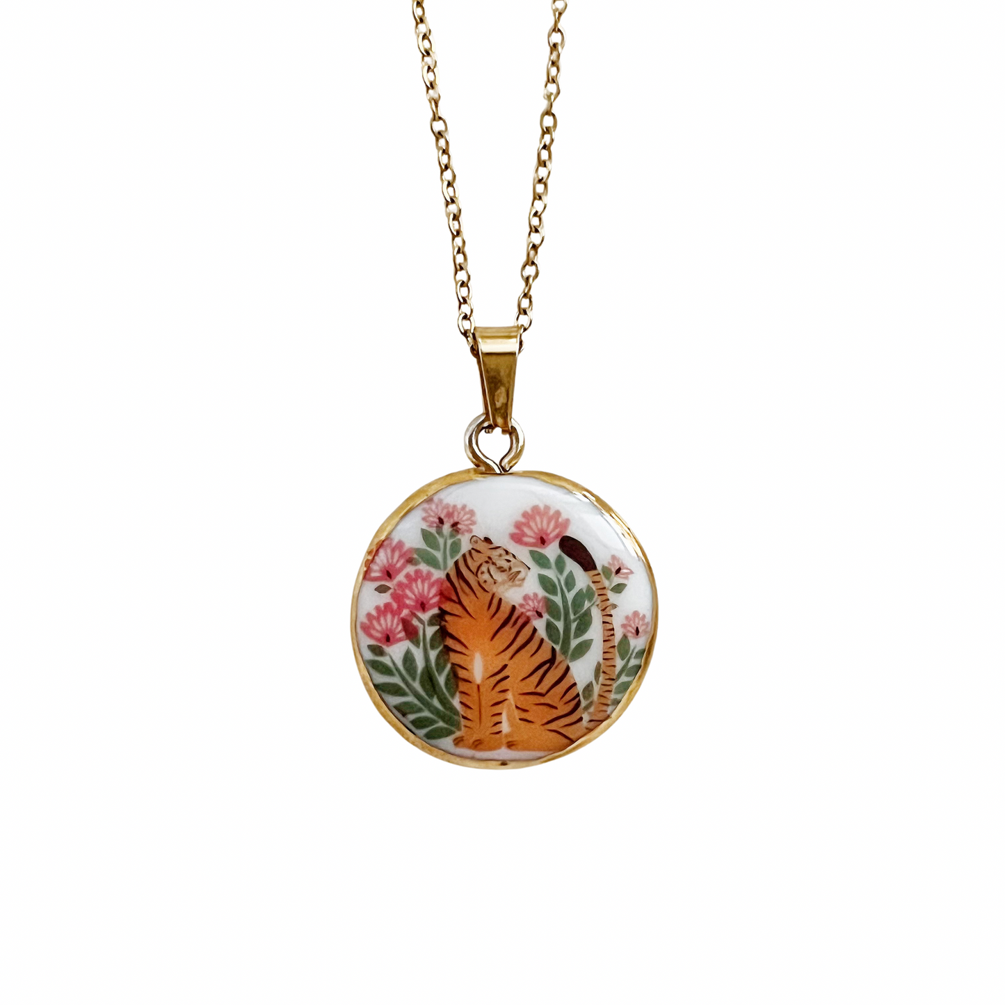 Tiger with flowers necklace