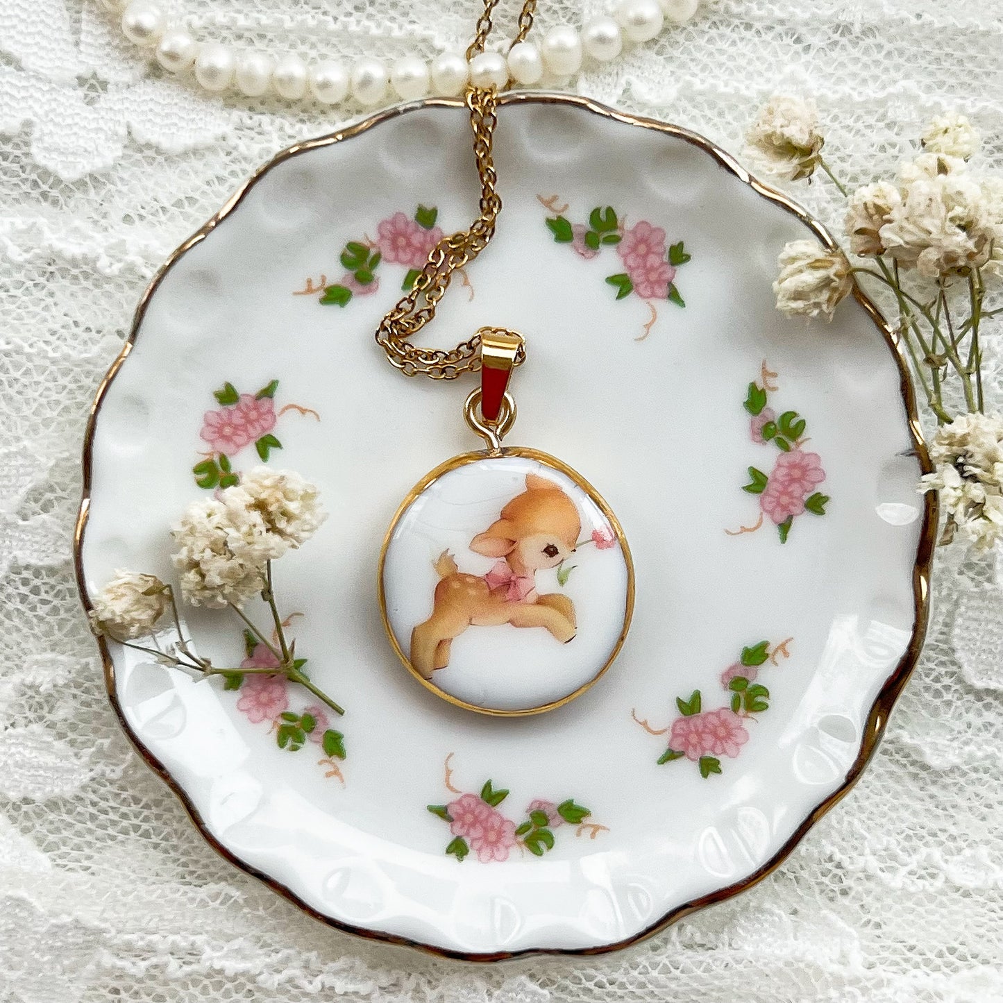 Little deer with flower necklace
