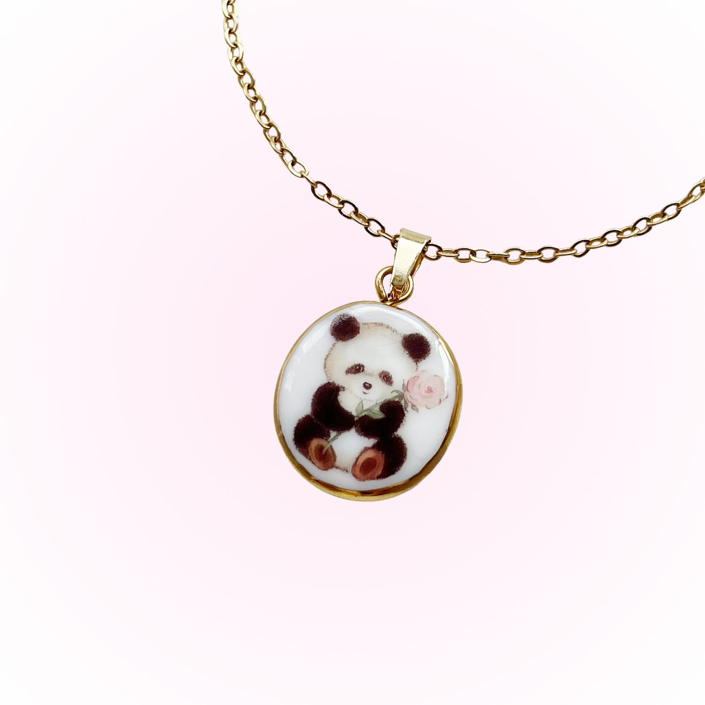 Panda with rose necklace