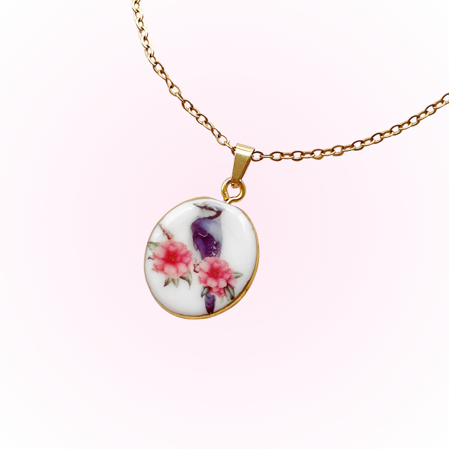 Blue jay with flowers necklace
