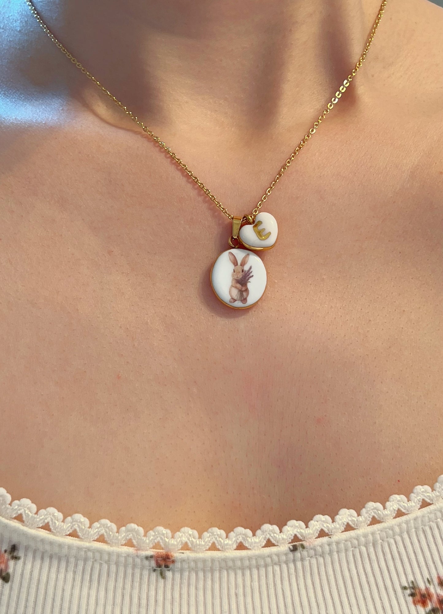 Bunny with lavender necklace