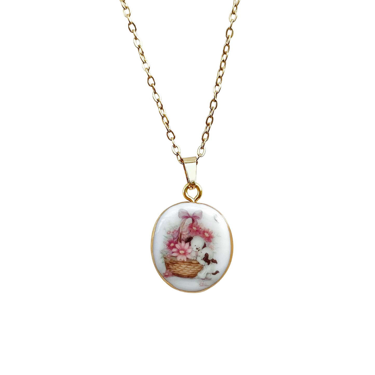 Flower Basket Puppy Friends Necklace