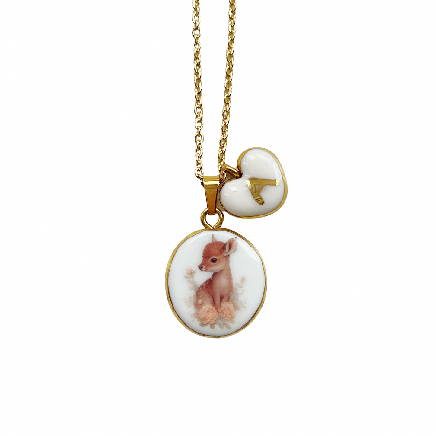 Baby deer with roses necklace