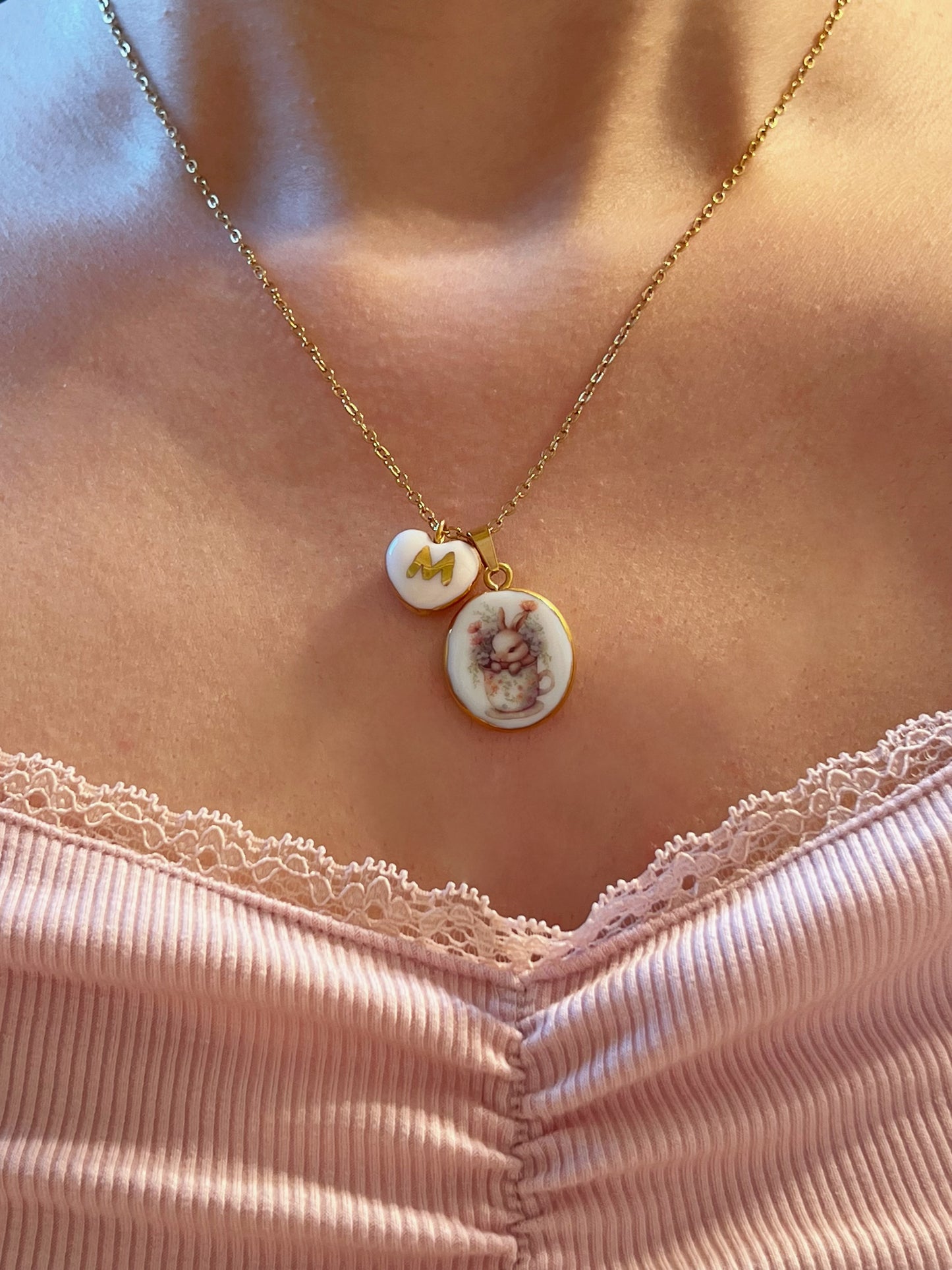 Bunny in flower cup necklace