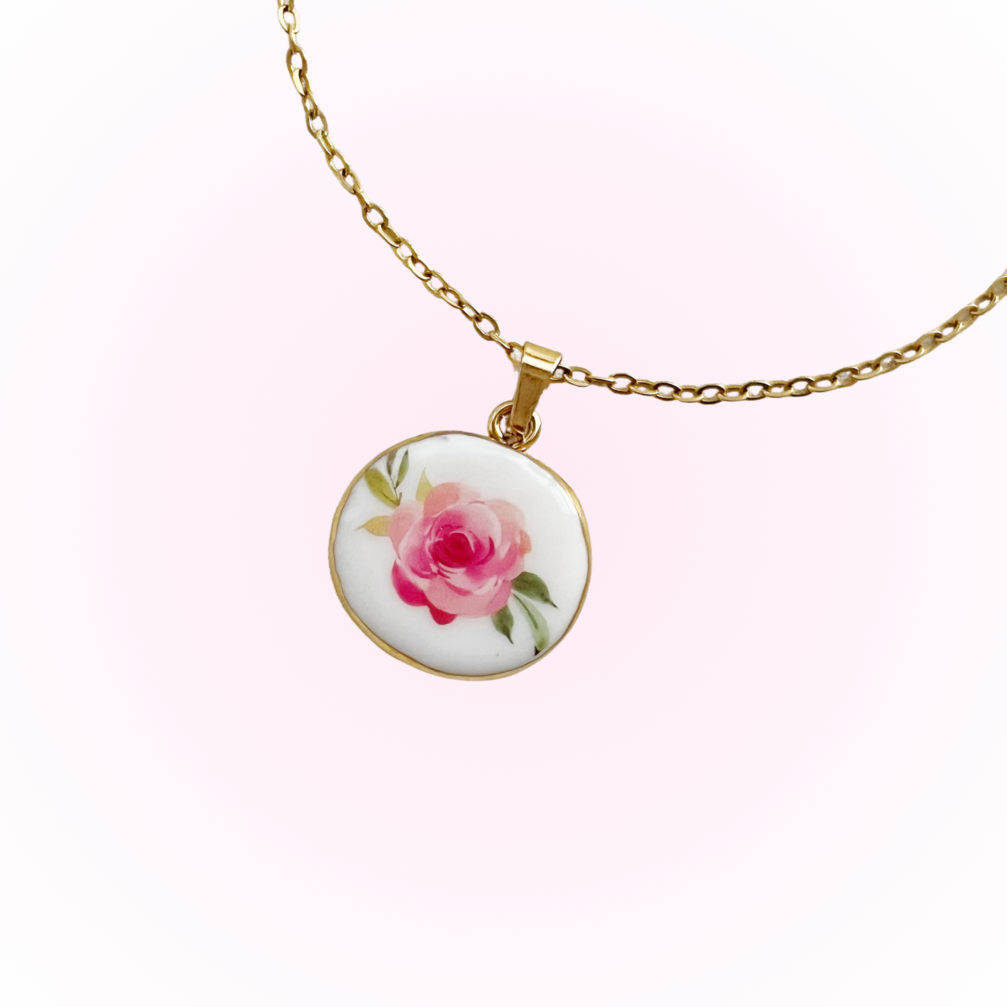 Pink rose necklace