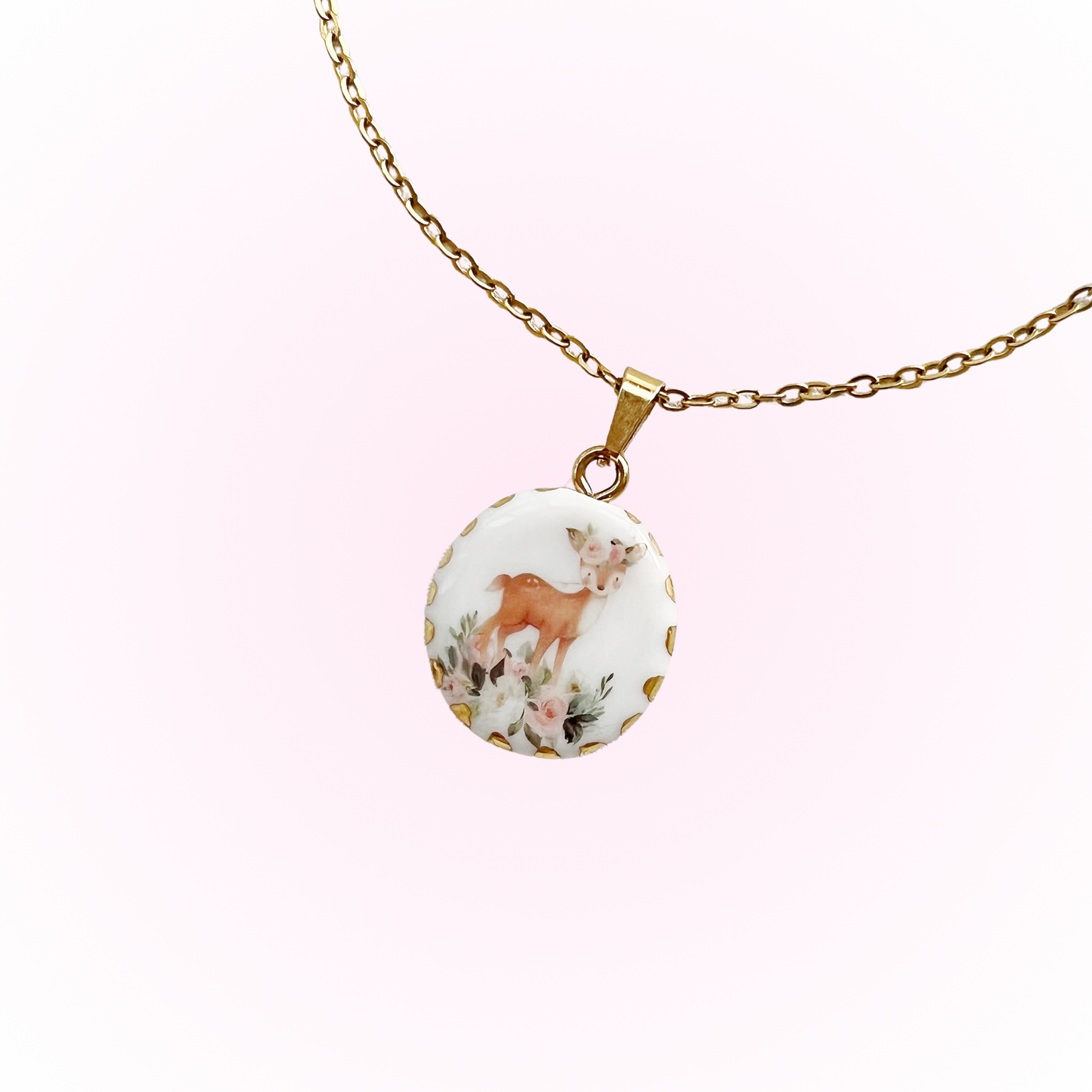 Cute deer with floral crown necklace