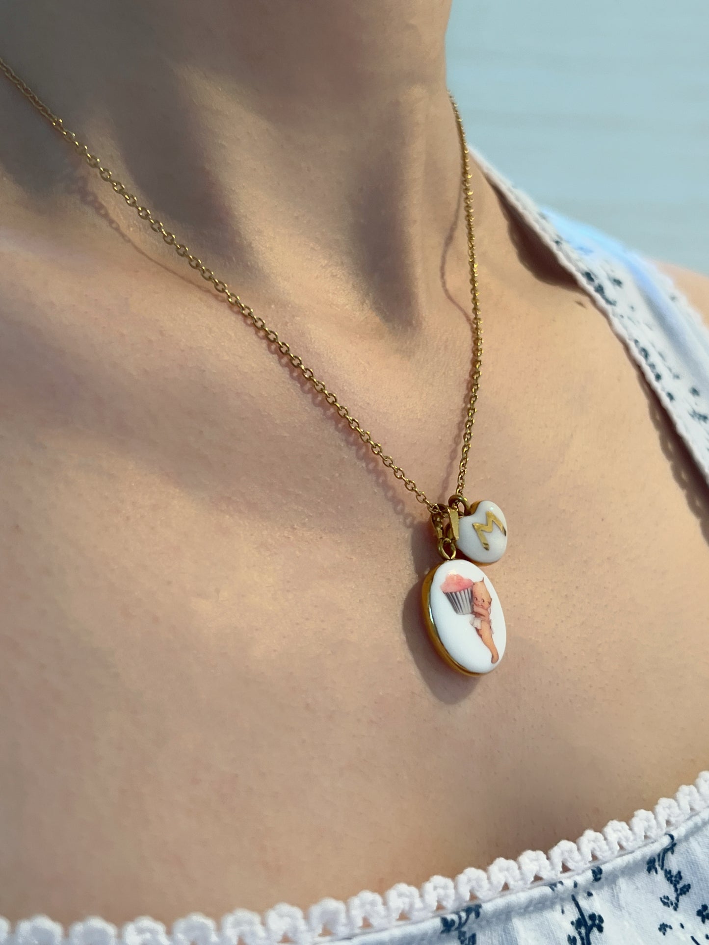 Kewpie With Cupcake Necklace