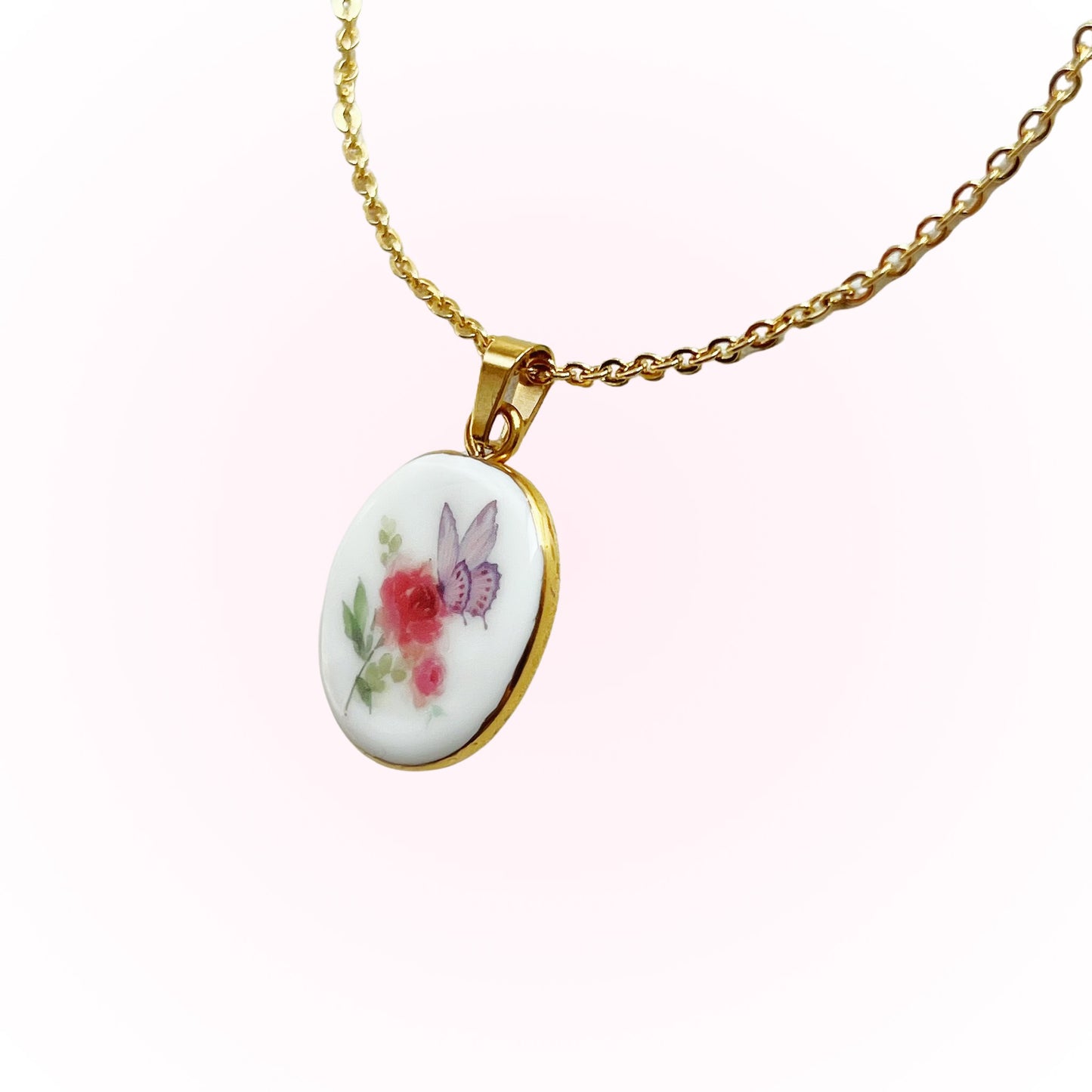 Butterfly with flowers necklace