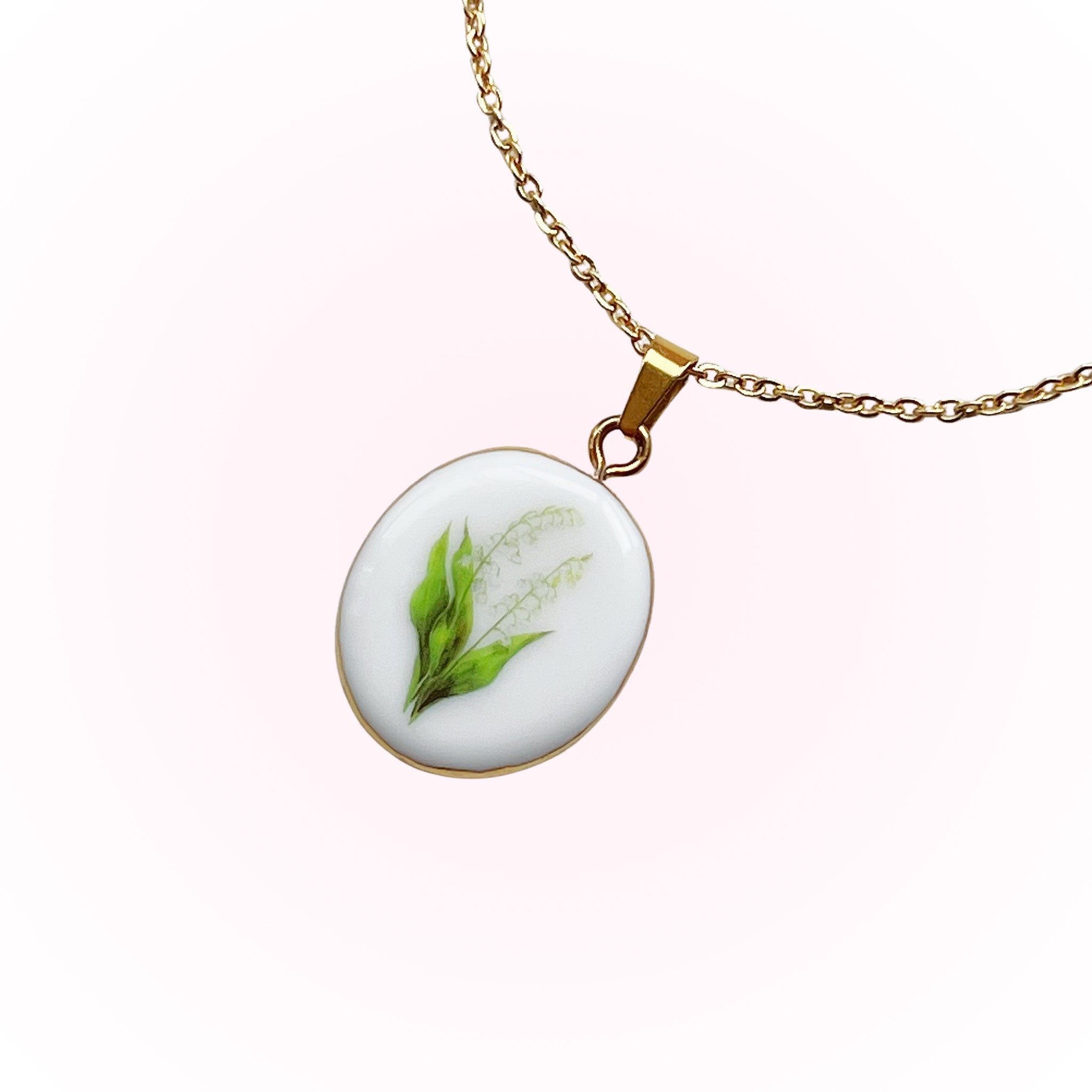 mint and lily birth flower necklace Lily Necklace May Birth Month Flower