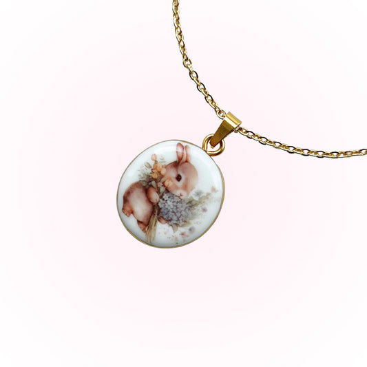Bunny with wildflowers necklace