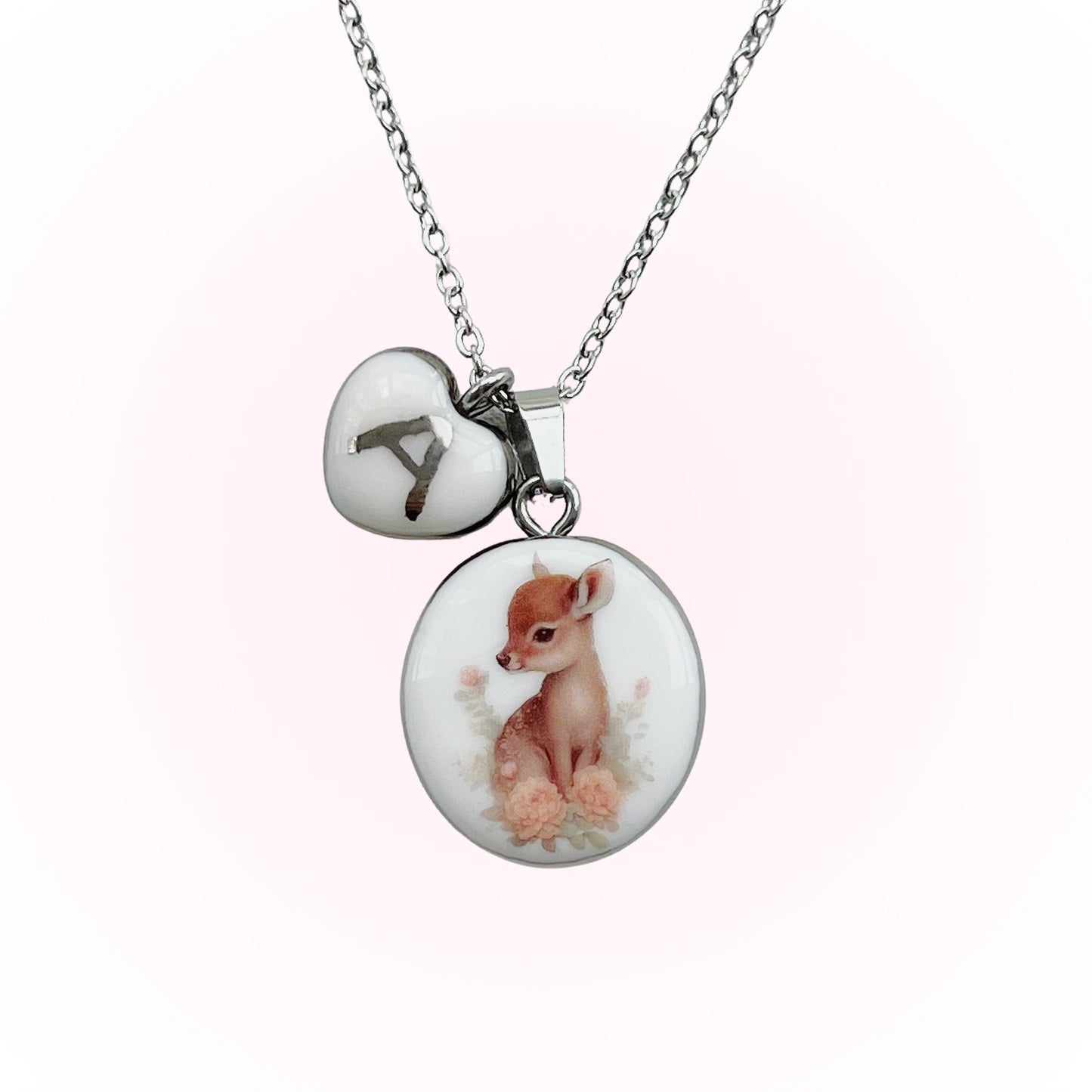 Baby deer with roses necklace