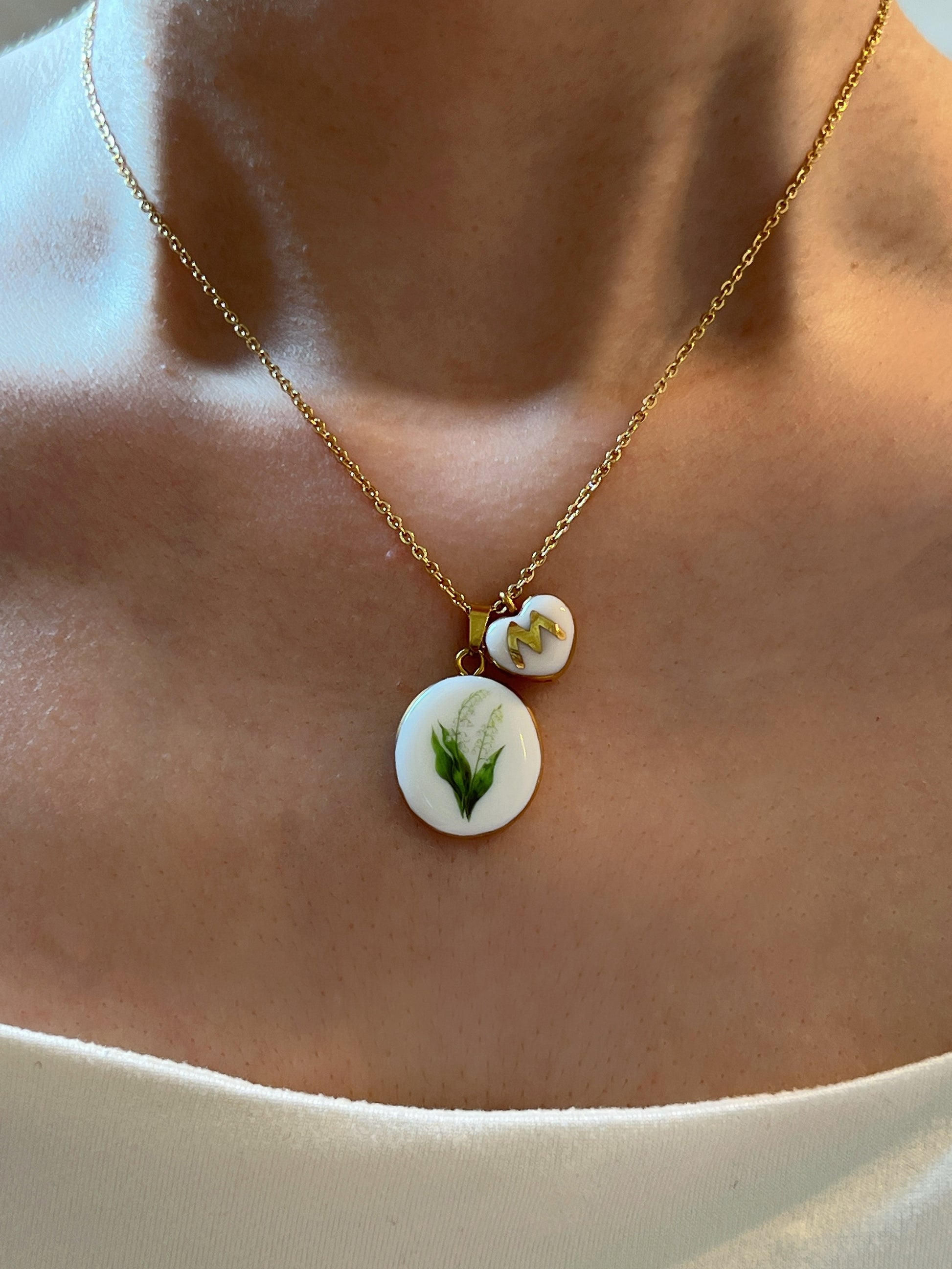 mint and lily birth flower necklace Lily Necklace May Birth Month Flower