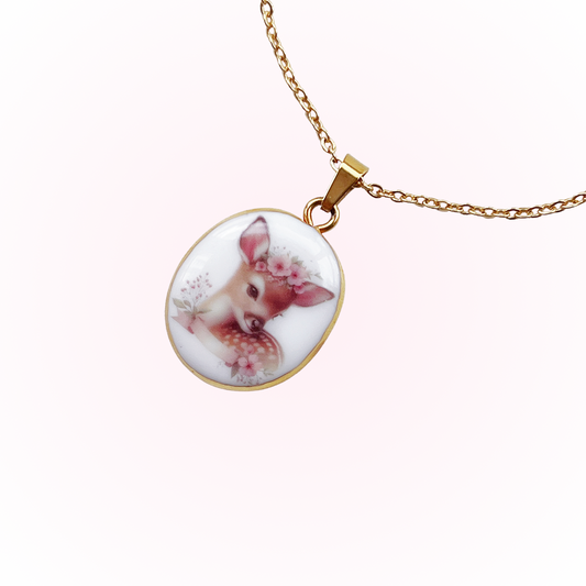 Floral crown fawn necklace