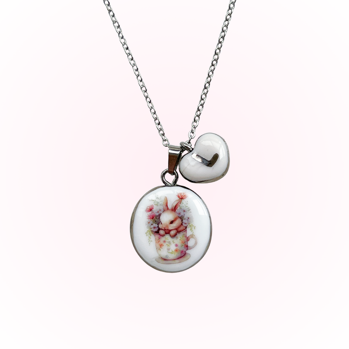 Bunny in flower cup necklace