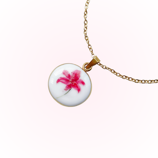 Pink lily necklace