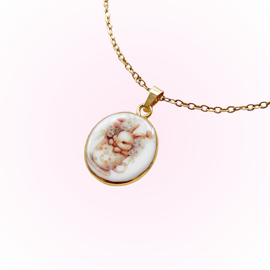 Bunny in flower cup necklace