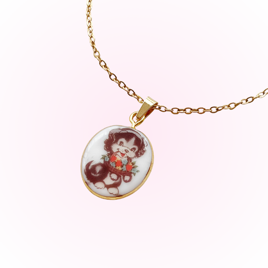 Puppy with flower basket necklace