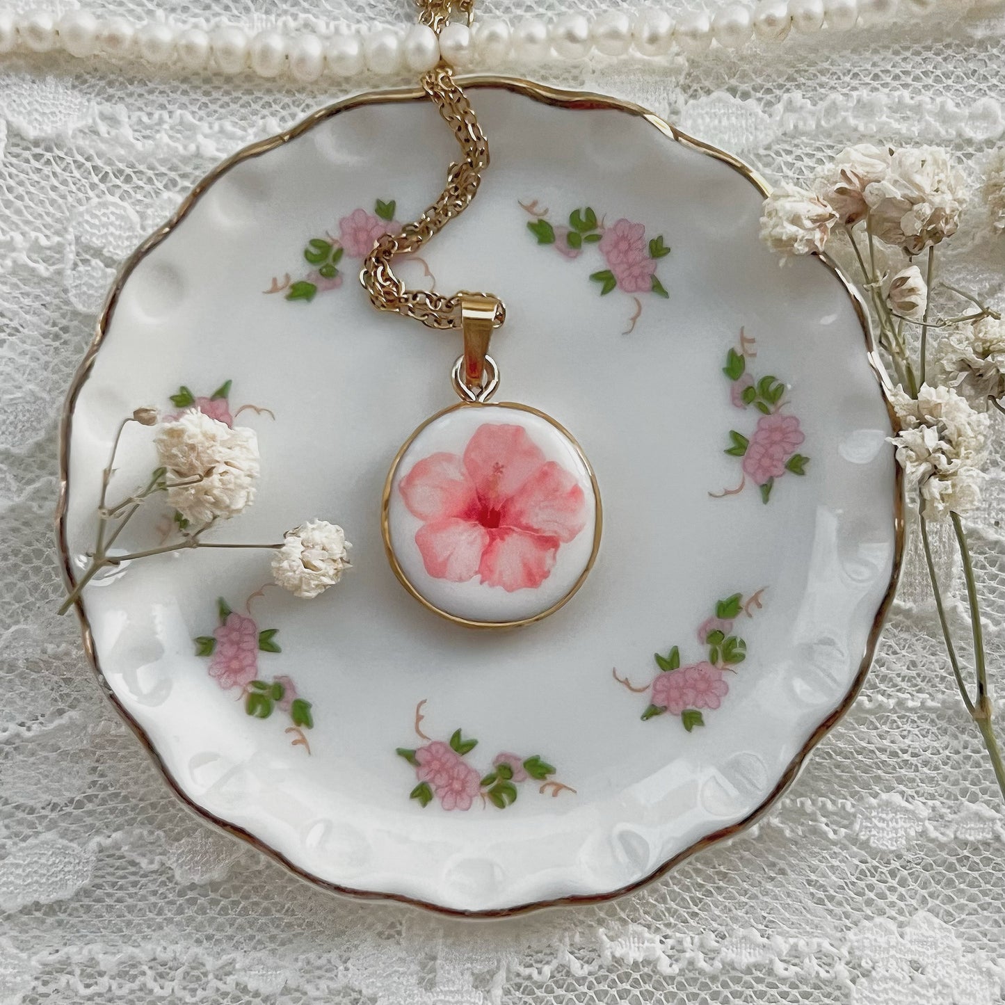 Pink floral necklace