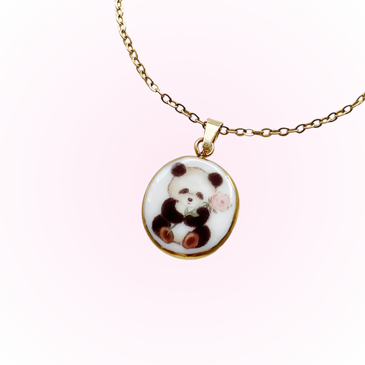 Panda with rose necklace