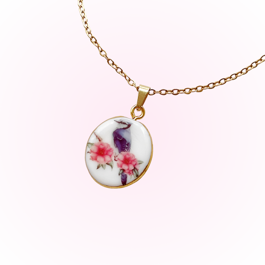Blue jay with flowers necklace